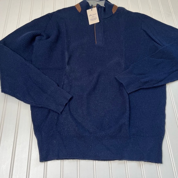 Peter Millar Crown Sweater Mens Merino Wool Cashmere 1/4 Zip Medium Blue NEW 668 - Picture 1 of 4